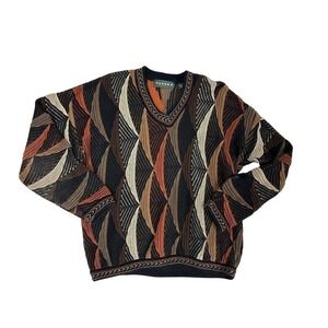 1990s vtg TUNDRA 3D KNIT COTTON SWEATER M Coogi Canada Biggie 90s Hip Hop Brown